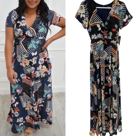 Lulus Dresses & Skirts - LULU’S NWT ALL MIXED UP FLORAL PATTERN MAXI DRESS SMALL BLUE WHITE MIX PRINTED